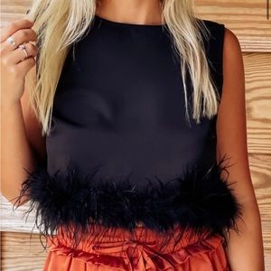 Black Feather Trim Tank